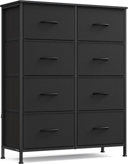 SONGMICS Dresser for Bedroom, Chest of Drawers, Steel, MDF, 8 Non-Woven Fabric Drawers, Storage Organizer Unit, Closet, Entryway, Ink Black and Ebony Black LGS124B01S