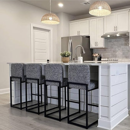 ALPHA HOME 24" Bar Stools Set of 4 Kitchen Counter Stools with Back, Counter Height Stools with Upholstered Footrest for Kitchen Island, Metal Steel Frame, Chenille, Gray