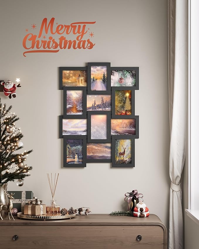 SONGMICS 4x6 Collage Picture Frames, 12-Pack Photo Collage Frame for Wall Decor, Glass Front, Assembly Required, Christmas Gift, Ink Black URPF22BK