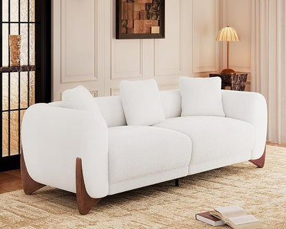 Morden Fort 3 Piece Cloud Couch Set, Modern Sherpa Boucle Sofa Set with Wood Legs, Skin-Friendly Minimalist Upholstered Comfy Couch Sofas for Living Room, 3-Seater Sofa & 2 Chairs, Off White