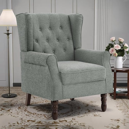 Lumibee High Back Accent Chair,Upholstered Wingback Armchair with Solid Wood Legs for Small Spaces,Comfy Single Sofa Chair for Living Room,Bedroom,Office-Gray