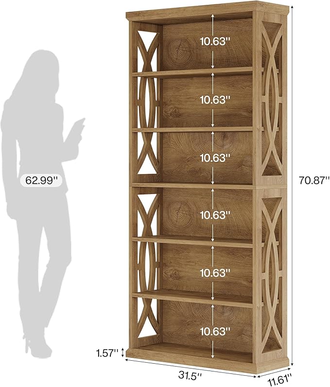 Tribesigns 6-Tier Bookshelf, 71 Inches Tall Freestanding Bookcase, Large Industrial Bookshelves Display Shelves, Wooden Book Shelf for Home Office, Living Room, Bed Room, Natural, 2pcs