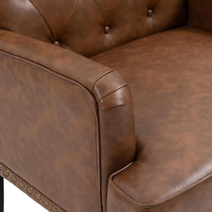 UIXE PU Leather Accent Chair, Modern Upholstered Armchair for Living Room, Comfy Arm Chair Single Sofa Reading Seat with Wooden Legs for Office Home Bedroom - Brown