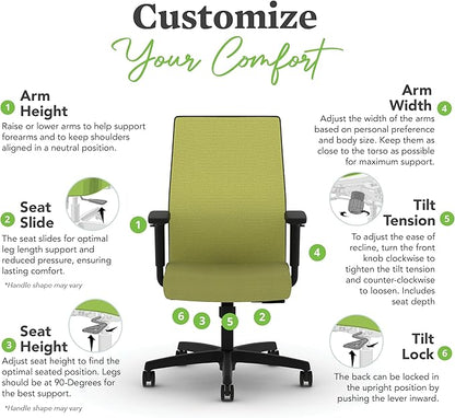 HON Ignition 2.0 Mid Back Task Chair, Spectrum Mesh, Standard Synchro-Tilt Control, Office Chair with Lumbar Support, Height and Width Adjustable Arms, Black Frame, Pear