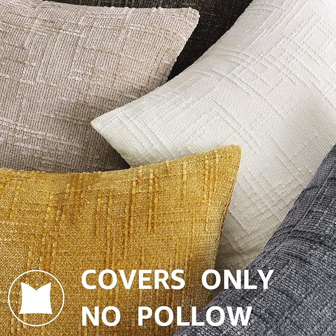decorUhome Dark Brown Chenille Throw Pillow Covers 16x16 Set of 2 Thick Textured Slubby Couch Pillow Covers Farmhouse Accent Modern Neutral Decorative Pillow Cases for Bed Sofa Living Room