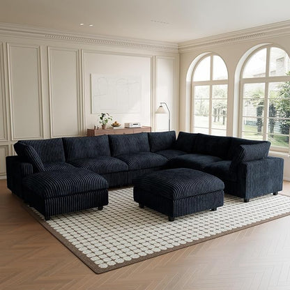 Cloud Modular Sectional Sofa Couch, 8 Seater Oversized Couch, 157.4" U-Shaped Convertible Couches with 2 Ottomans, Deep Sofa Couches for Living Room, Washable & Replaceable Covers, Black