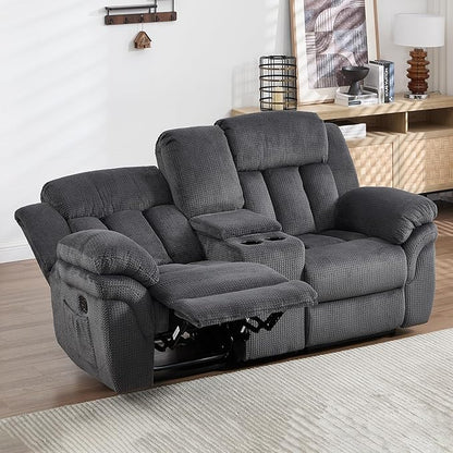 CANMOV Recliner Sofa Set, Manual Recliner Loveseat with Overstuffed Armrest for Living Room,Bedroom Furniture,Office,2 Seat Grey