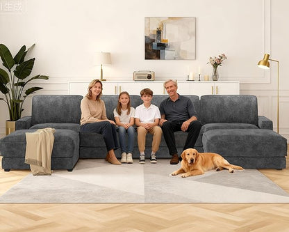 Sunny Heart 160" U-Shaped Modular Sectional Sofa, Oversized Cloud Couch with Movable Ottoman, 6-Seat Chenille Deep Seat Sofa with Pillow, Sectional Couches for Living Room, Apartment, Dark Grey