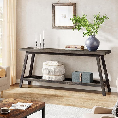Tribesigns Farmhouse Console Entryway Table: 70.9 Inches Extra Long Console Table for Entryway, 2-Tier Narrow Wood Foyer Sofa Couch Table for Hallway, Entrance, Living Room, Dark Brown