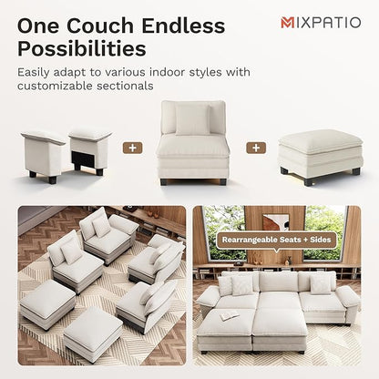 53.5" Cloud Modular Sectional Single Sofa, Deep Seat Armchair with Plush Chenille & Removable Arms for Living Room, Beige