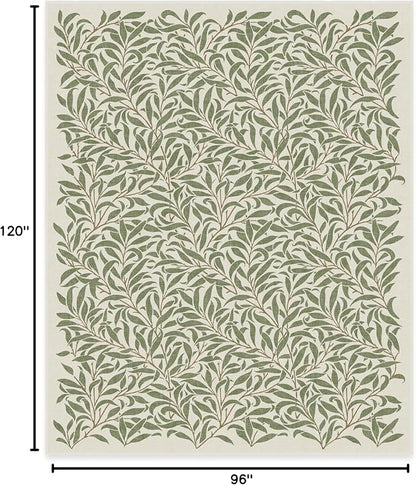 RUGGABLE x Morris & Co Washable Area Rug– Pure Willow Boughs Green 8x10, Stain-Resistant, Non-Slip – Large Machine Washable Rugs for Living Room, Bedroom, Hallway, Entryway & Office–with Standard Pad
