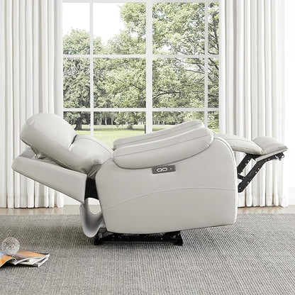CHITA Large Power Zero Gravity Recliner Chair, Genuine Leather Recliner Chair for Adults with Adjustable Power Headrest and Hidden Slide-Out Cupholders, USB and Type-C Ports, Creamy Grey