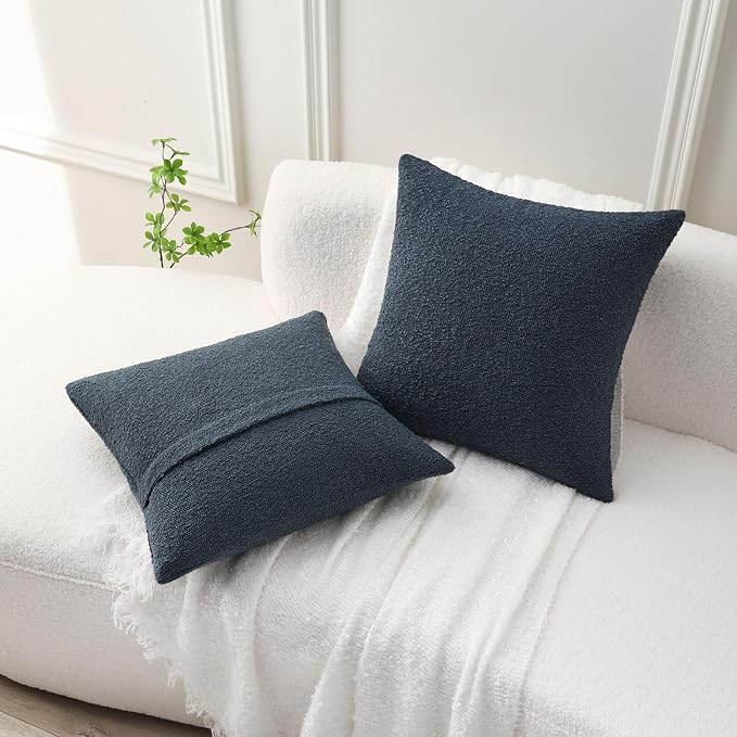FUTEI Pack of 2 Haze Blue Decorative Throw Pillow Covers 22x22 Inch Soft Cozy Solid Boucle Textured Cushion Case,Modern Home Decor for Couch Bed Living Room
