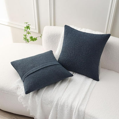 FUTEI Pack of 2 Haze Blue Decorative Throw Pillow Covers 22x22 Inch Soft Cozy Solid Boucle Textured Cushion Case,Modern Home Decor for Couch Bed Living Room