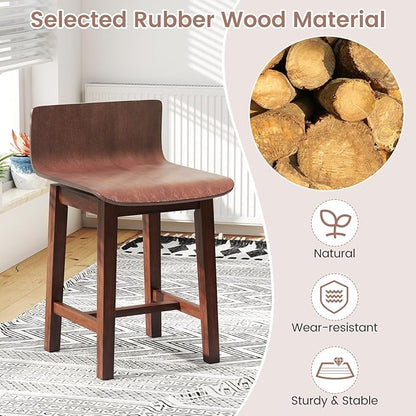 COSTWAY Swivel Solid Wood Dining Stools Set of 4, 19-inch Counter Height Chairs with Low Back, Footrest, Farmhouse Wooden Armless barstools for Kitchen Island, Dining Room, Cafe, Breakfast, Walnut