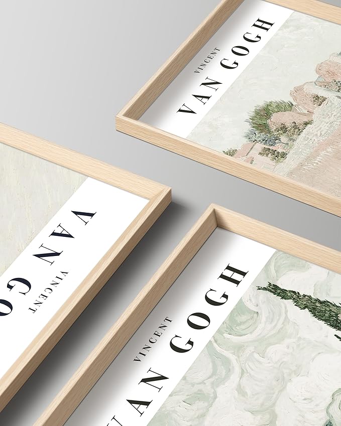 HesenDot Van Gogh High Framed Wall Art Set of 3, 12x16in Neutral Floral Canvas Prints, Abstract Landscape Artwork for Living Room Bedroom Gallery Office Home Décor