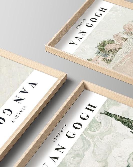 HesenDot Van Gogh High Framed Wall Art Set of 3, 12x16in Neutral Floral Canvas Prints, Abstract Landscape Artwork for Living Room Bedroom Gallery Office Home Décor