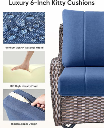 Luxury 24x24x6 Inch Kitty Outdoor Cushions for 5 Peice Patio Set - Set of 5 Outside Deep Seat Cushion for Porch Furniture Dining Rocking Glider Loveseat Sectional Sofa - Navy Blue