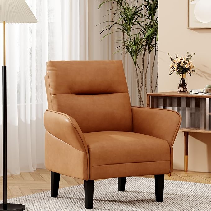 HAOBO Home Modern Brown Accent Chair Upholstered PU Leahter Armchair Living Room Chairs Office Chair Leisure Chairs