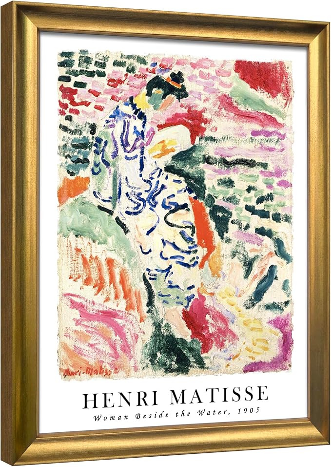 Wieco Art Large Framed Wall Art Woman Beside the Water 1905 by Henri Mattise Abstract Colorful Art Matisse Posters Canvas Prints for Wall and Home Office Decorations Bronze Gold Frame
