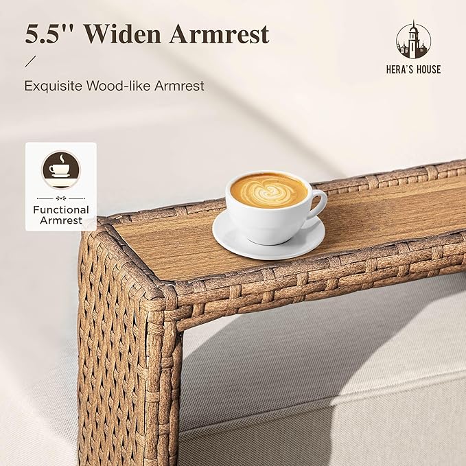 HERA'S HOUSE 6 Pieces Patio Furniture Set, Sectional Outdoor Rattan Wicker Sofa, All Weather Patio Conversation Set with 5.3" Widened Armrest, 10" Ultra Thick Comfy Sponge Cushion, Patio Couch