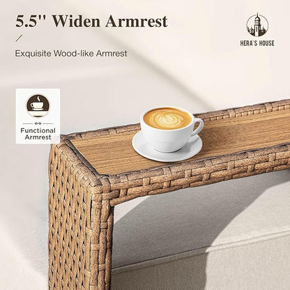 HERA'S HOUSE 6 Pieces Patio Furniture Set, Sectional Outdoor Rattan Wicker Sofa, All Weather Patio Conversation Set with 5.3" Widened Armrest, 10" Ultra Thick Comfy Sponge Cushion, Patio Couch