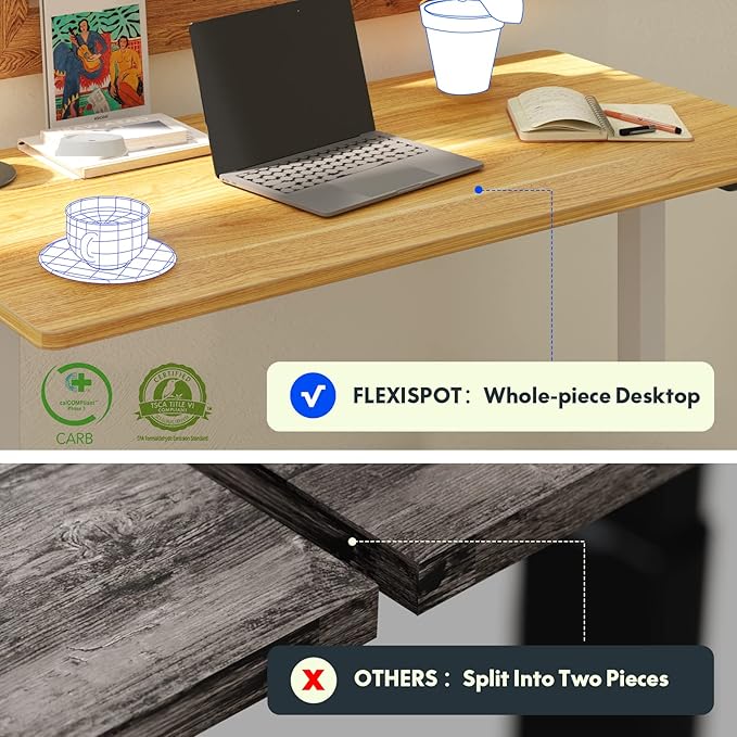 FLEXISPOT E6 Standing Desk 3 Stages Dual Motor Electric 60x24 Inch Whole-Piece Board Height Adjustable Electric Sit Stand Desk(White Frame + Maple Desktop, 2 Packages)