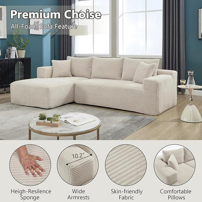 PELUMY 108.7" L-Shaped Modular Sectional Sofa with Oversized Chaise, Cloud Couch with Memory Foam, No Assembly Required Sleeper Sofa for Small Space Living Room, Apartment (Beige, Corduroy)