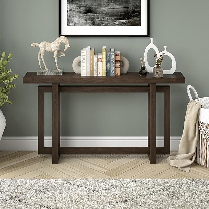 Henn&Hart 55'' Wooden Rectangular Console Table Entryway Table, Sofa Table for Entryway, Living Room, Couch, Hallway, or Office, Alder Brown