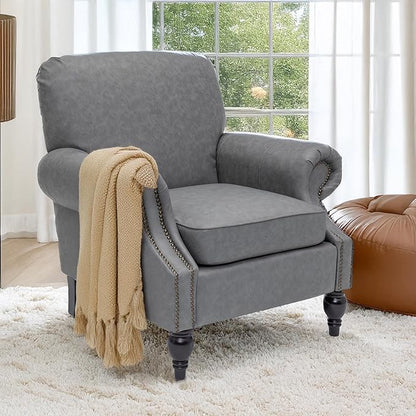 Accent Chair,22.4" Seat Depth Armchair with Roll Arms,36.6W*34.3D*34.6H Living Room Chair,Wood Legs,Set of 1,Faux Leather in Gray