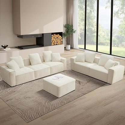 WILLOVE Modular Sectional Sofa Set, Chenille Cloud Couch with Wide Armrests & 8 Pillows, Deep Seat Couches for Living Room, 6-Seater Beige