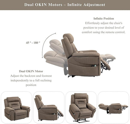 Big Man 400 lbs Recliners 28 Inch Wide Seat, Oversized Power Lift Recliner for Elderly Adults with Heat Massage, Lay Flat Recliner Chair Cup Holder & Wireless Phone Charger, USB Type C Charging