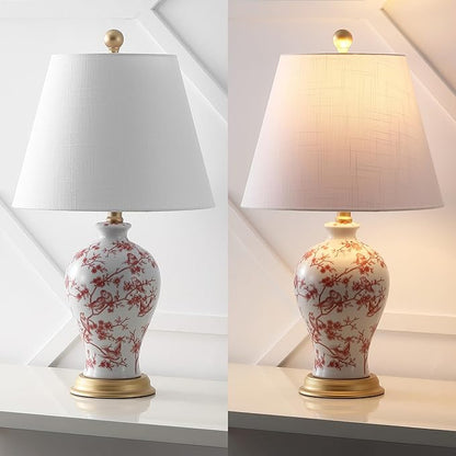 JONATHAN Y JYL3009C Grace 24" French Country Cottage Ceramic/Iron Floral Urn LED Table Lamp, White/Red for Bedroom, Living Room, Office, College