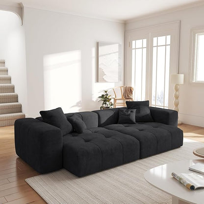 WJShome Modular Sectional Sofa,140inch Cloud Couch Deep Seat Sectional Couches for Living Room,Modern Linen Upholstered Loveseat Couch with Pillow for Home,Black