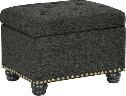 Convenience Concepts Designs4Comfort 5th Avenue Upholstered Storage Ottoman 24" - Contemporary Foot Stool and Seat with Hinged Lid for Living Room, Dining Room, Office, Den, Dark Charcoal Gray Fabric