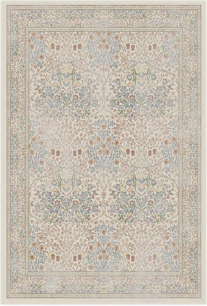RUGGABLE x Morris & Co Washable Area Rug – Blackthorn Ivory Blue 4x6, Stain-Resistant, Non-Slip – Medium Machine Washable Rugs for Living Room, Bedroom, Hallway, Entryway & Office–with Cushioned Pad