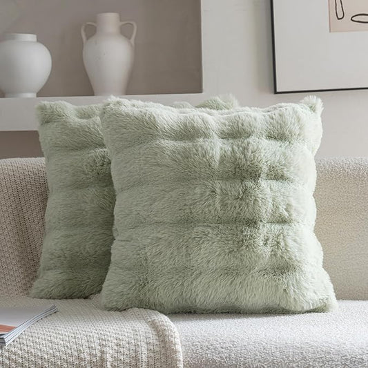 Neelvin Green Faux Fur Cozy Soft Double-Sided Decorative Throw Pillow Covers 22x22 inch Set of 2,Velvet Pillowcase Cushion Case for Sofa Couch