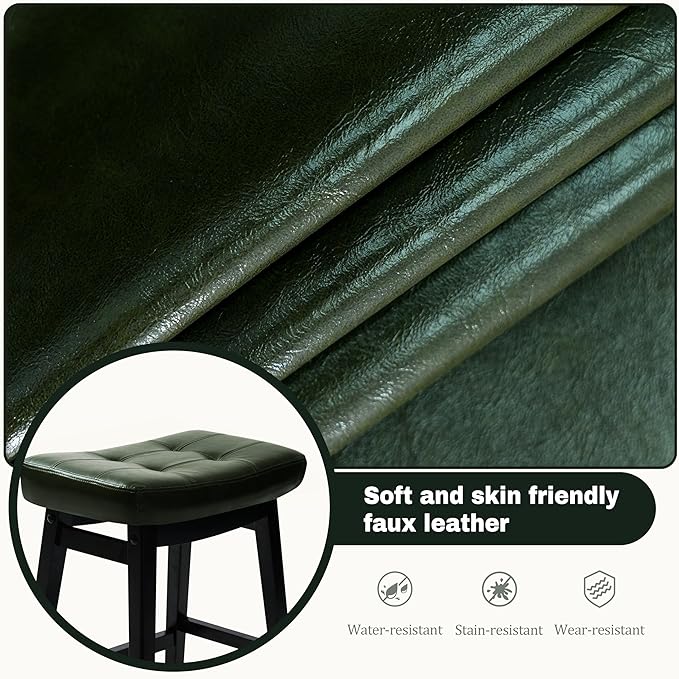 Counter Height Bar Stools Set of 2 for Kitchen Counter Farmhouse Modern Barstools with Faux Leather Upholstered Backless Seat and Solid Wood Legs 24 inch Bar Chairs, Green + Black
