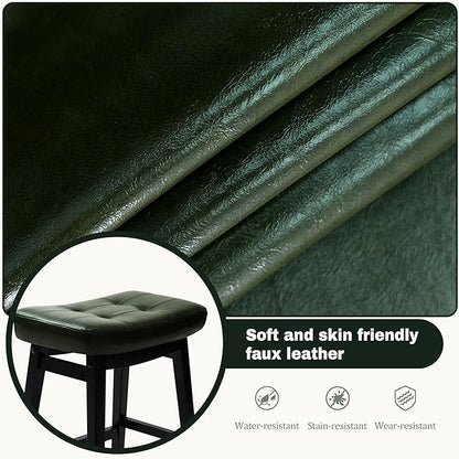 Counter Height Bar Stools Set of 2 for Kitchen Counter Farmhouse Modern Barstools with Faux Leather Upholstered Backless Seat and Solid Wood Legs 24 inch Bar Chairs, Green + Black