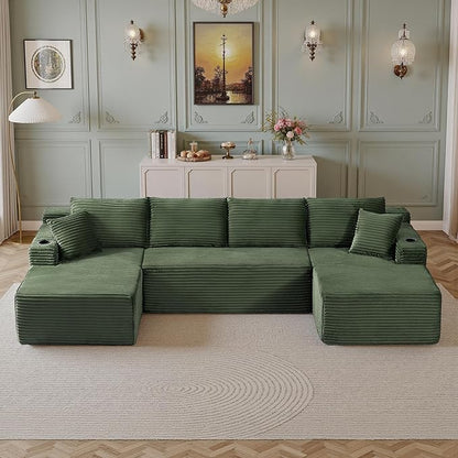134''Oversized Modular Sectional Sofa Boneless Cloud Couch with Chaise Comfy Sectional Couches for Living Room,Bedroom,Apartment (Green, 134''W U-Shaped)