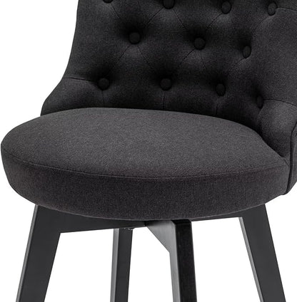 MINCETA Set of 2 Upholstered Bar Stools - 26 Inch Swivel Counter Height Stools with Low Tufted Back, Footrest & Performance Fabric - Round Seat for Kitchen Island & Home Bar Black