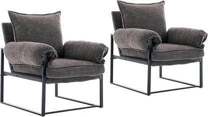 Xifan Modern Comfy Reclining Chair with 6 Angle Adjustable Backrest, Upholstered Accent Chair Fabric Living Room Lounge Chair for Reading Room - Gray, Set of 2