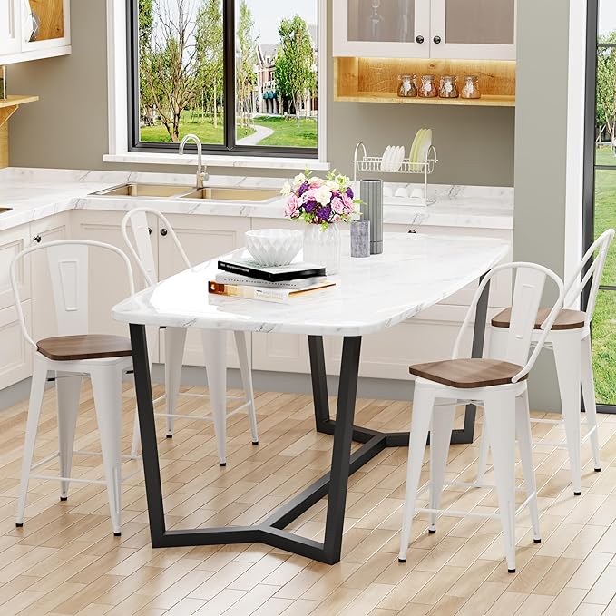 Aklaus Swivel Metal Bar Stools Set of 4 Counter Height Stools Counter Bar Stools with Back Swivel Metal Bar Chairs Wooded Seat 30 Inch White Cream barstools