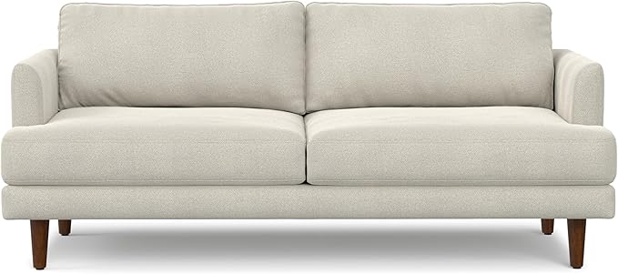 SIMPLIHOME Livingston 76-inch Wide Sofa in Cream White Woven-Blend Fabric, Handcrafted Loveseat Couch for Living Room or Family Room, Mid-Century Modern Style, Solid Wood Frame