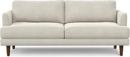 SIMPLIHOME Livingston 76-inch Wide Sofa in Cream White Woven-Blend Fabric, Handcrafted Loveseat Couch for Living Room or Family Room, Mid-Century Modern Style, Solid Wood Frame