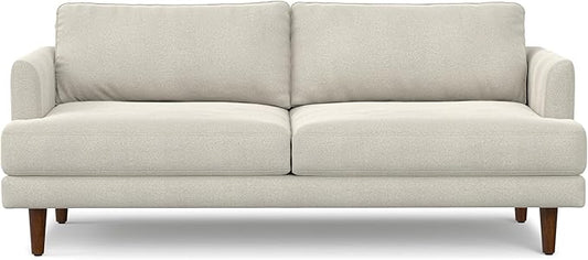SIMPLIHOME Livingston 76-inch Wide Sofa in Cream White Woven-Blend Fabric, Handcrafted Loveseat Couch for Living Room or Family Room, Mid-Century Modern Style, Solid Wood Frame