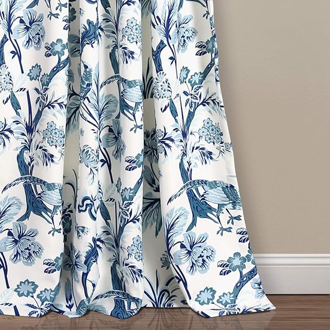 Lush Decor Dolores Light Filtering Window Panels, Pair, 52" W x 95" L, Blue - Floral Curtains for Bedroom - Vintage Curtains - Coquette Room Decor