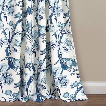 Lush Decor Dolores Light Filtering Window Panels, Pair, 52" W x 108" L, Blue - Floral Curtains for Bedroom - Vintage Curtains - Coquette Room Decor