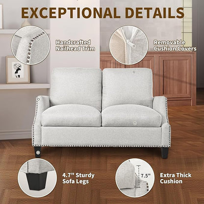 3 Piece 6-Seater Living Room Sofa Set, Modern Upholstered 3-Seater Sofa, Loveseat & Armchair, Handmade Nailhead Trim, Ergonomic Deep-Seat Couch for Living Room, Bedroom, Apartment, Beige