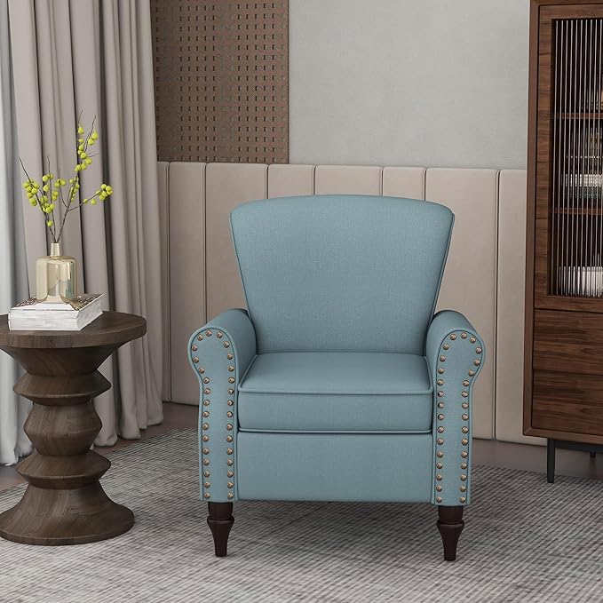 Accent Chair, Upholstered Armchair with High Resilience Sponge & Wood Legs, Mid-Century Modern Comfy Single Sofa Reading Chairs for Living Room, Bedroom (Blue, Set of 1)